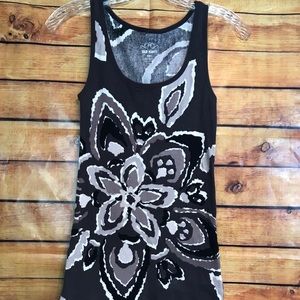 Old Navy M Black White Gray Flower Tank Top Wm/Jr